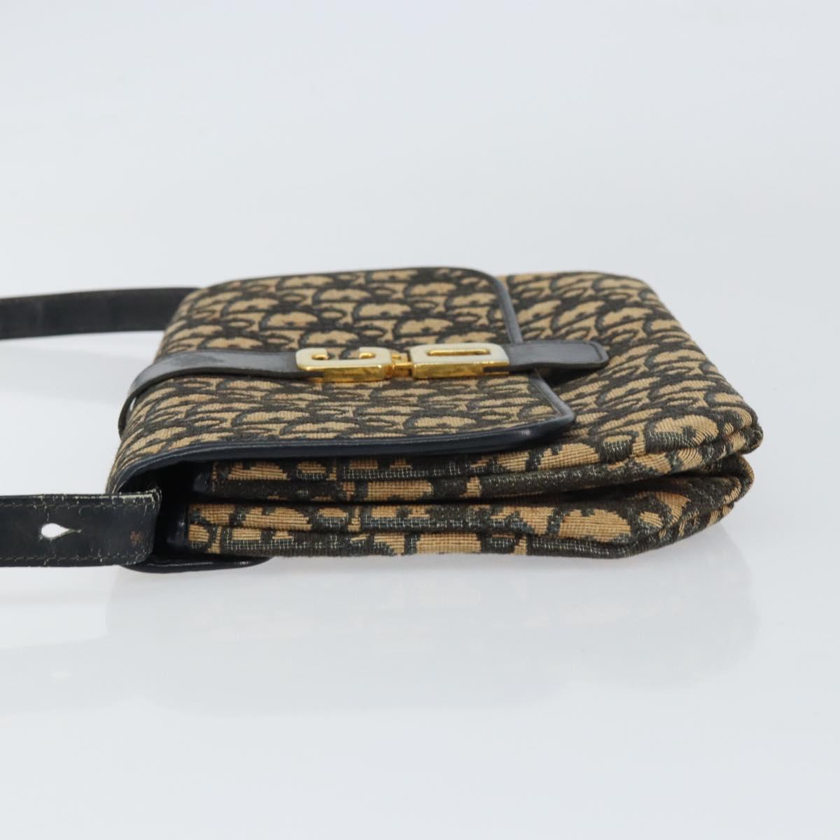 Christian Dior Trotter Canvas Shoulder Bag Navy Gold Auth 158813