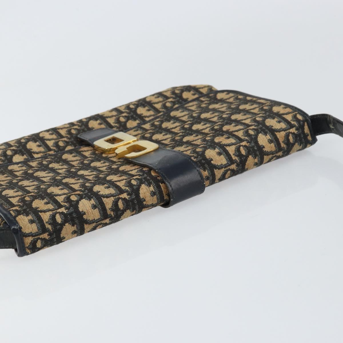 Christian Dior Trotter Canvas Shoulder Bag Navy Gold Auth 158813