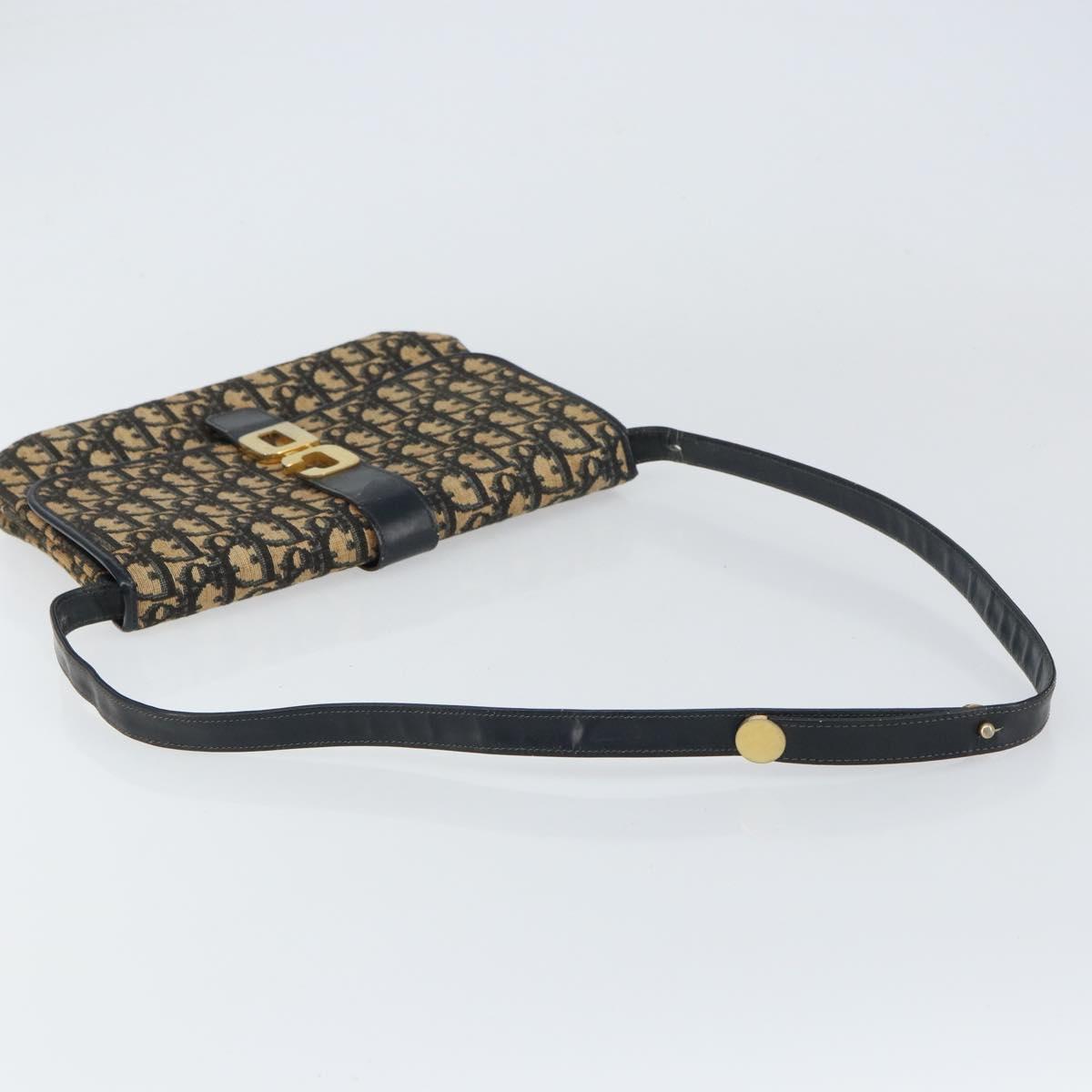 Christian Dior Trotter Canvas Shoulder Bag Navy Gold Auth 158813