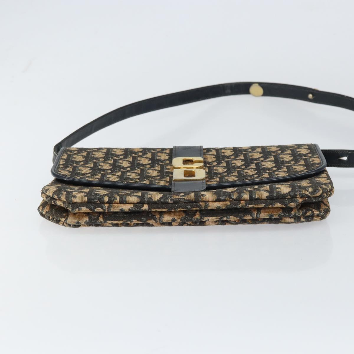 Christian Dior Trotter Canvas Shoulder Bag Navy Gold Auth 158813