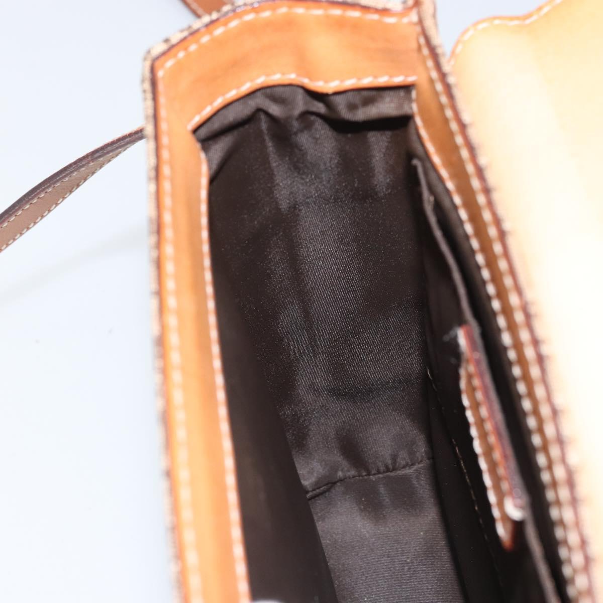 Christian Dior Trotter Canvas Shoulder Bag Brown Gold Auth 158816