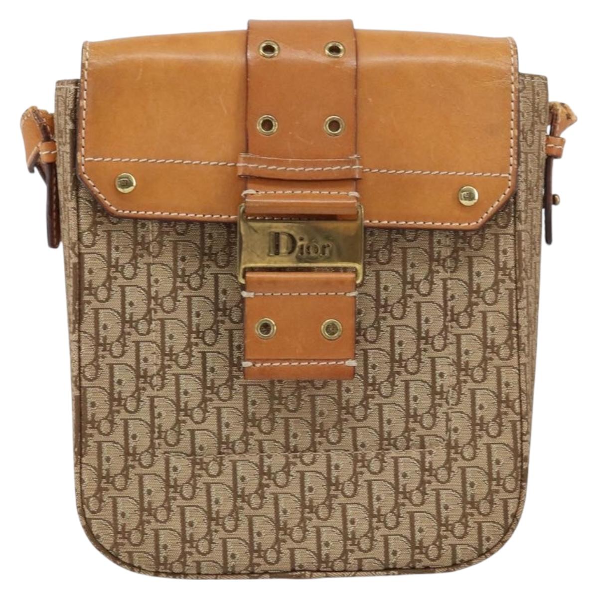 Christian Dior Trotter Canvas Shoulder Bag Brown Gold Auth 158816