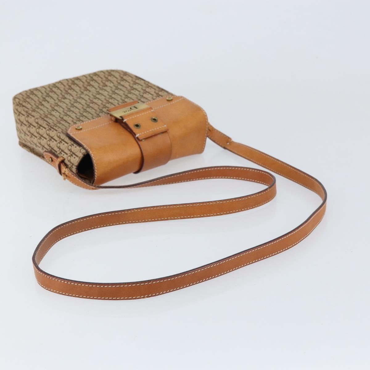 Christian Dior Trotter Canvas Shoulder Bag Brown Gold Auth 158816