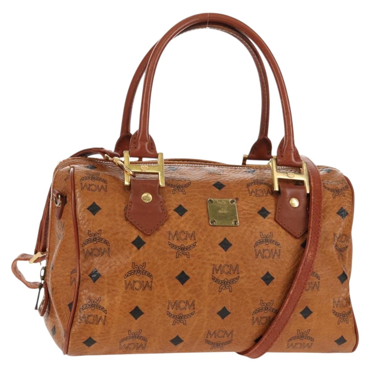 MCM Logogram Vicetos Hand Bag PVC Leather 2way Brown Gold Auth 158823