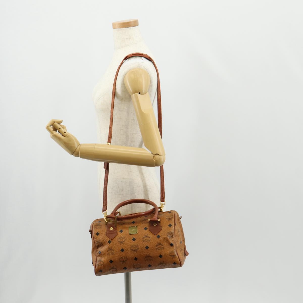 MCM Logogram Vicetos Hand Bag PVC Leather 2way Brown Gold Auth 158823