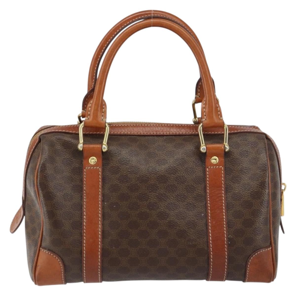 CELINE Macadam Canvas Hand Bag PVC Leather Brown Gold Auth 158827
