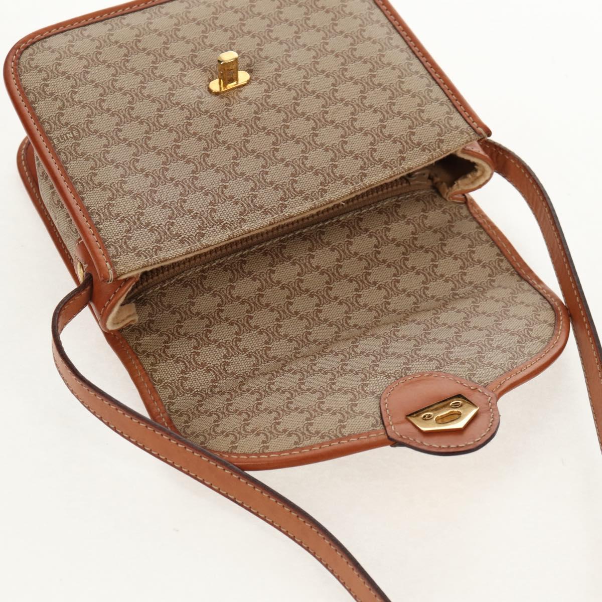 CELINE Macadam Canvas Shoulder Bag PVC Beige Gold Auth 158828