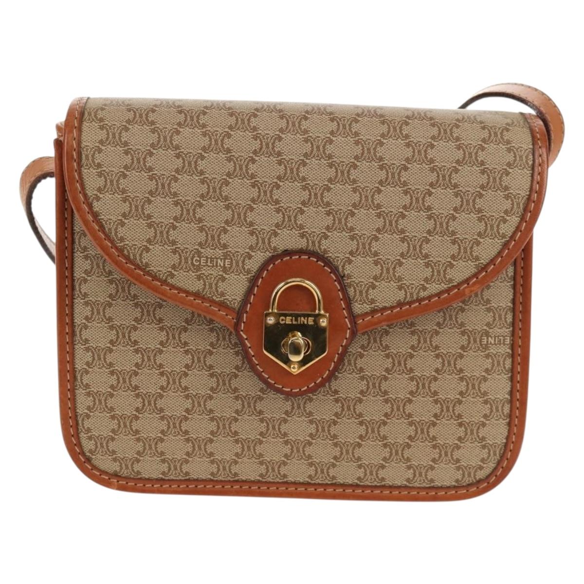 CELINE Macadam Canvas Shoulder Bag PVC Beige Gold Auth 158828