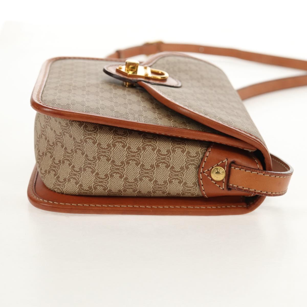 CELINE Macadam Canvas Shoulder Bag PVC Beige Gold Auth 158828
