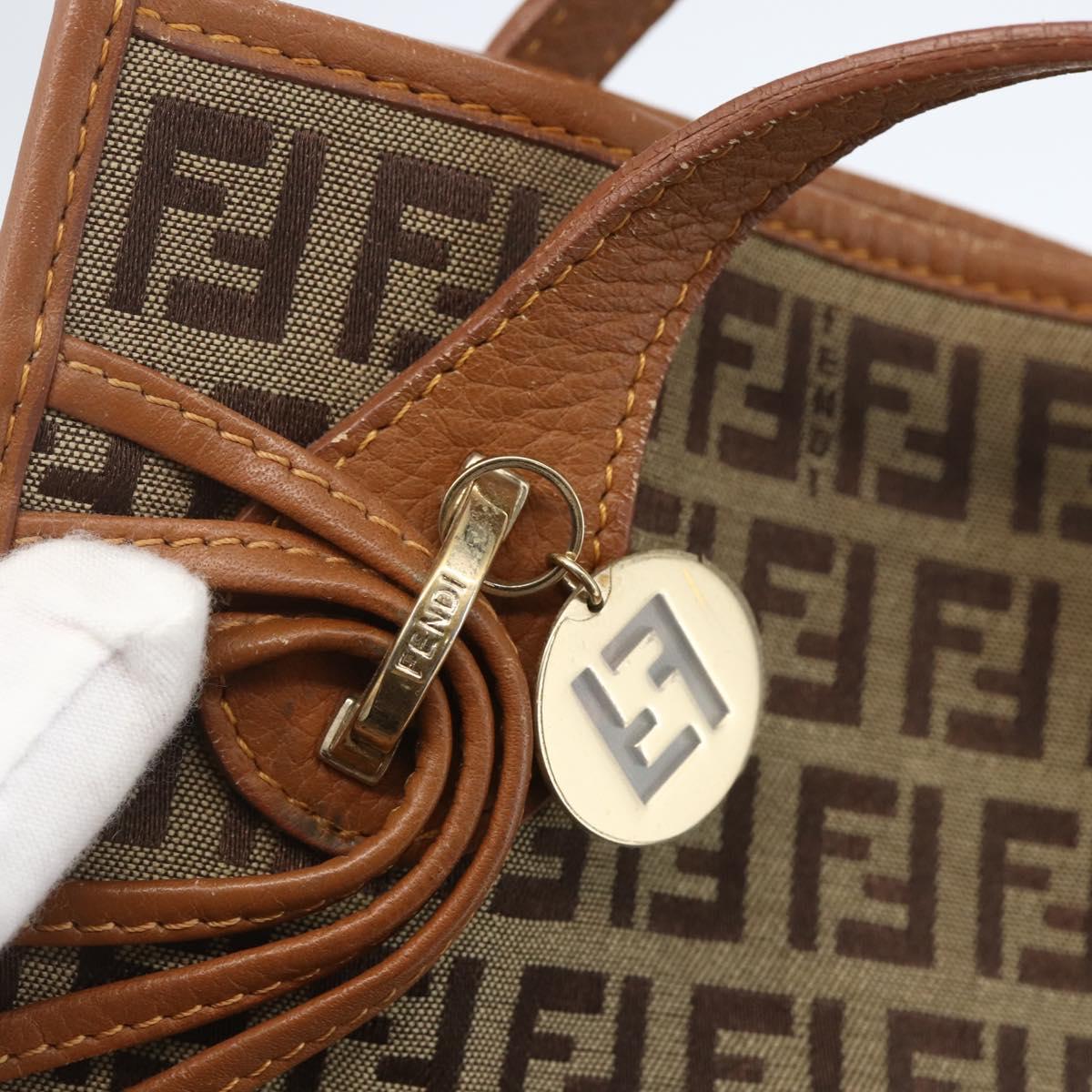 FENDI Zucchino Canvas Tote Bag Beige Gold Auth 158832