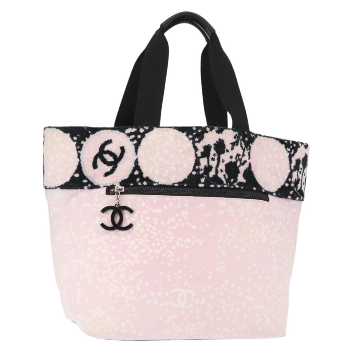 CHANEL Tote Bag Canvas Pink Silver CC Auth 158837