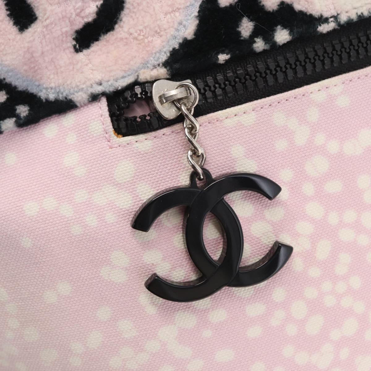 CHANEL Tote Bag Canvas Pink Silver CC Auth 158837