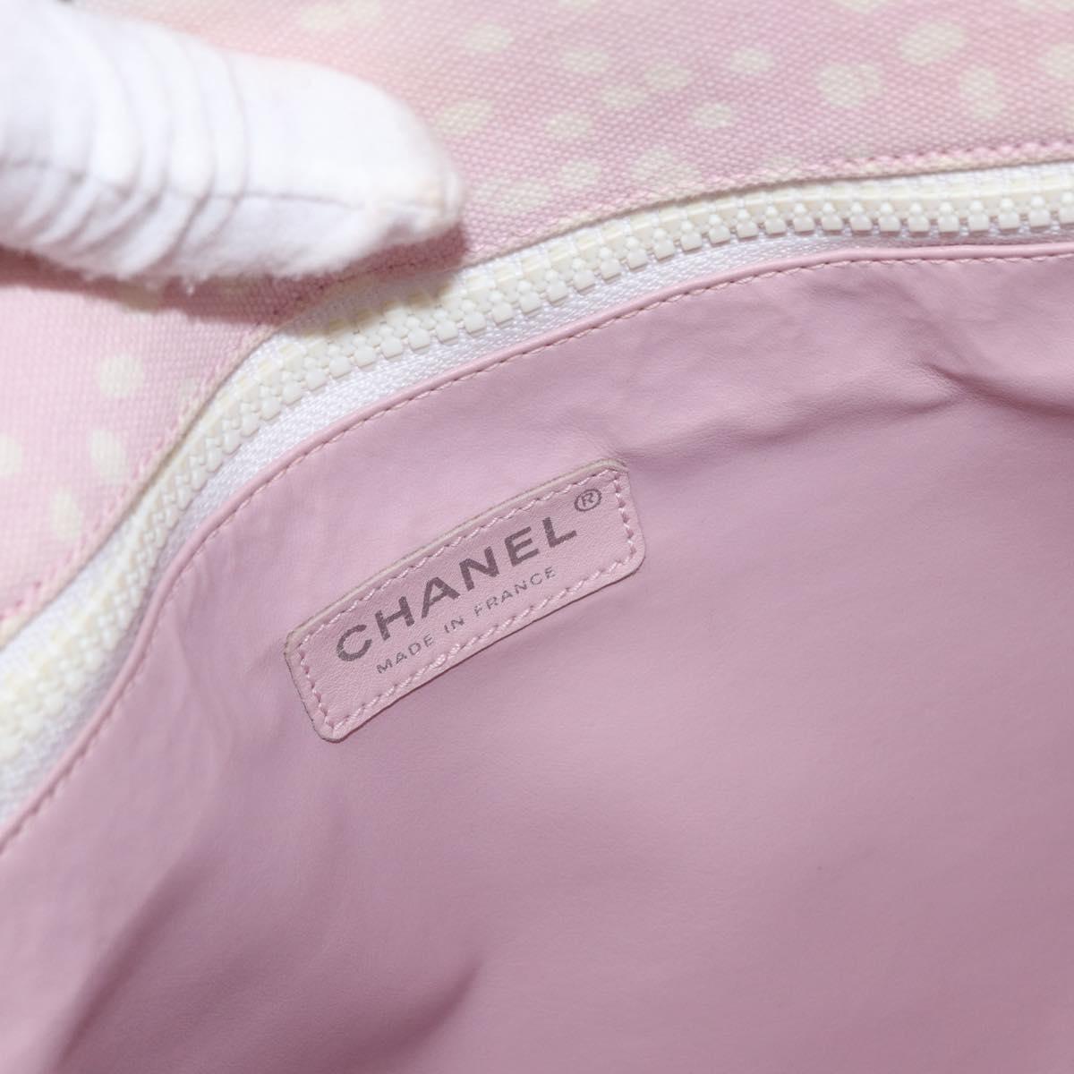CHANEL Tote Bag Canvas Pink Silver CC Auth 158837