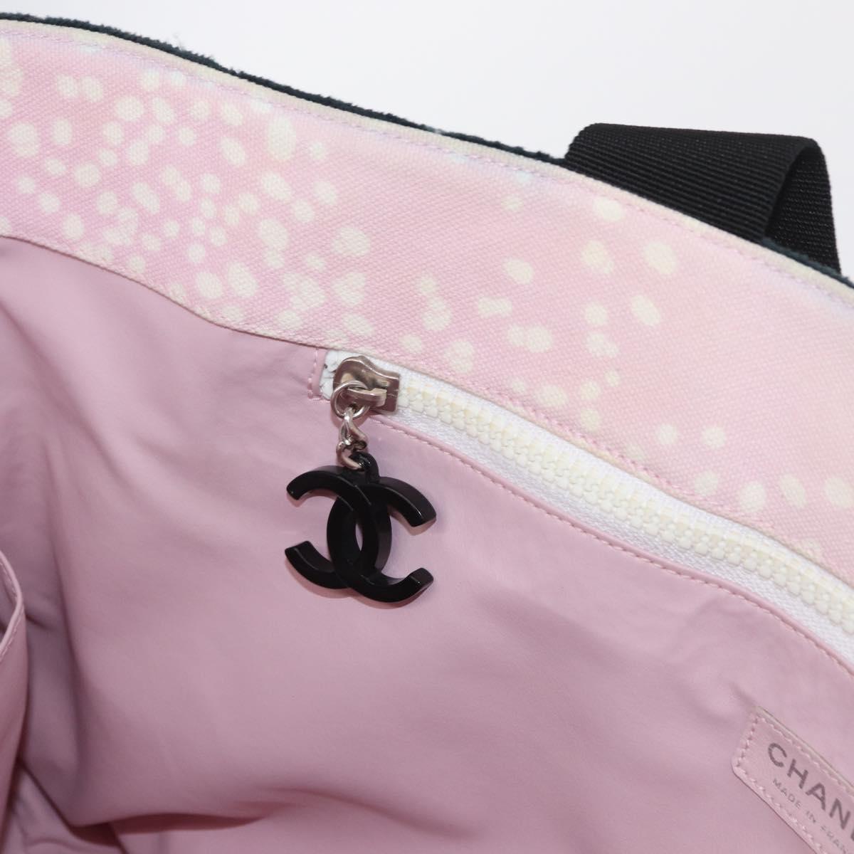CHANEL Tote Bag Canvas Pink Silver CC Auth 158837