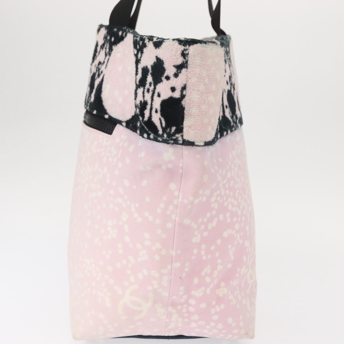CHANEL Tote Bag Canvas Pink Silver CC Auth 158837