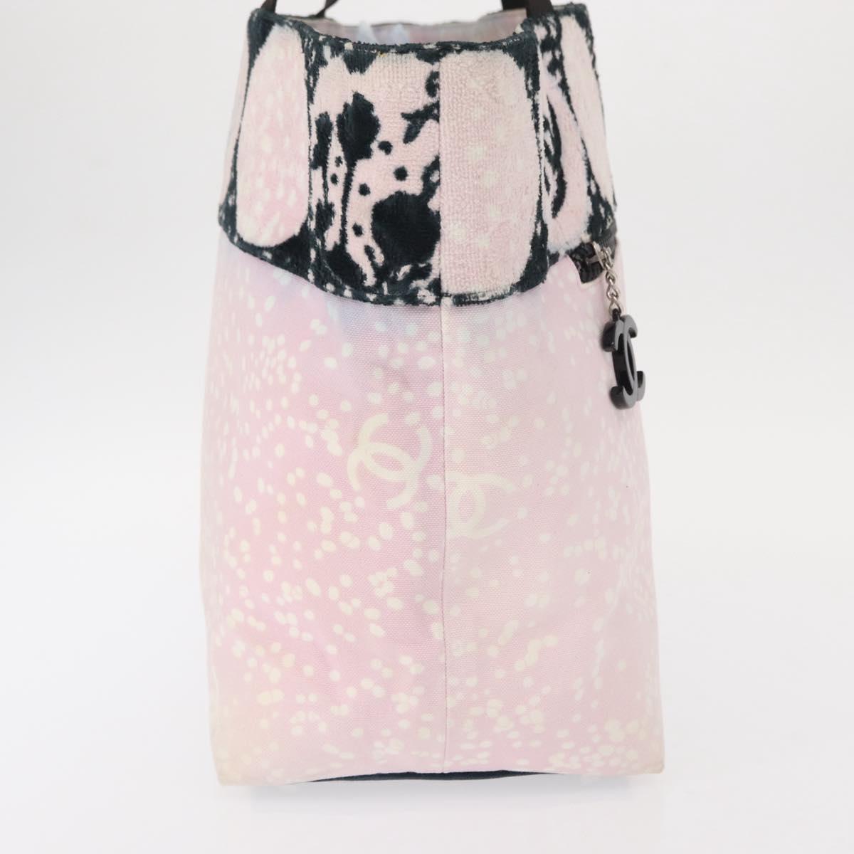 CHANEL Tote Bag Canvas Pink Silver CC Auth 158837