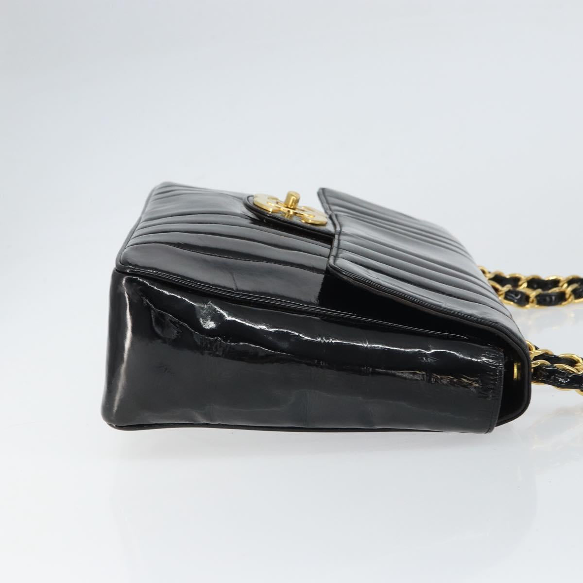 CHANEL Matelasse 30 Chain Shoulder Bag Enamel Black Gold CC Auth 158839