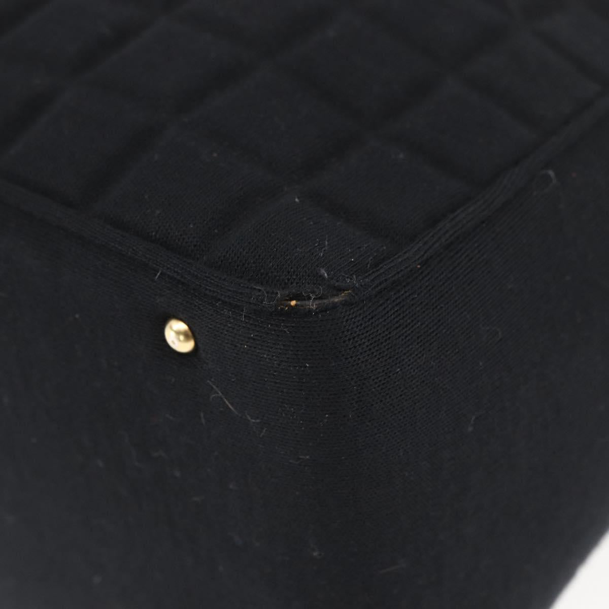 CHANEL Choco Bar Hand Bag Cotton Black Gold CC Auth 158843