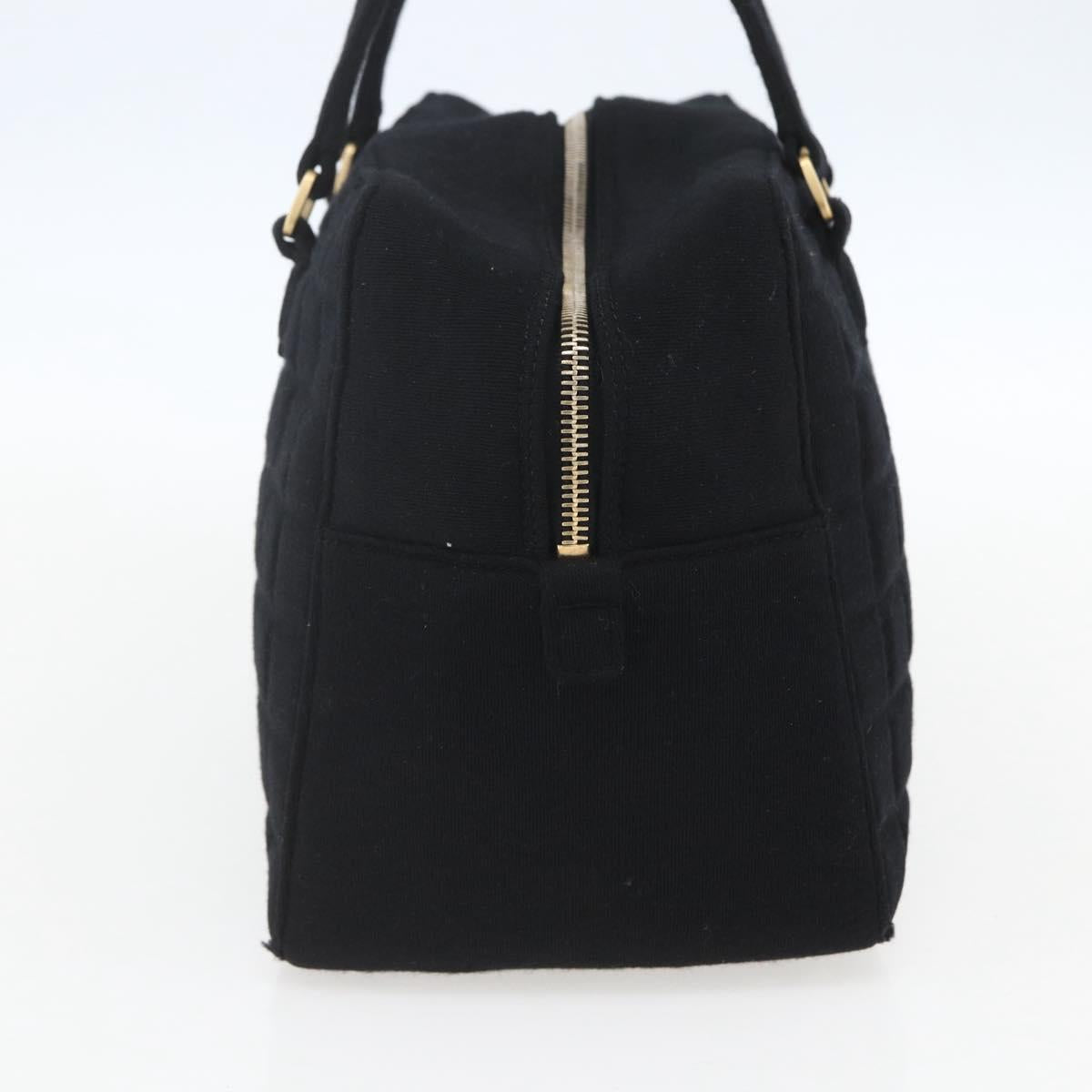 CHANEL Choco Bar Hand Bag Cotton Black Gold CC Auth 158843