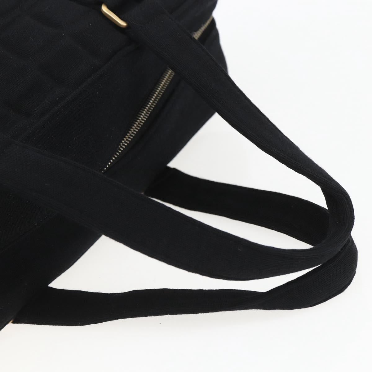 CHANEL Choco Bar Hand Bag Cotton Black Gold CC Auth 158843
