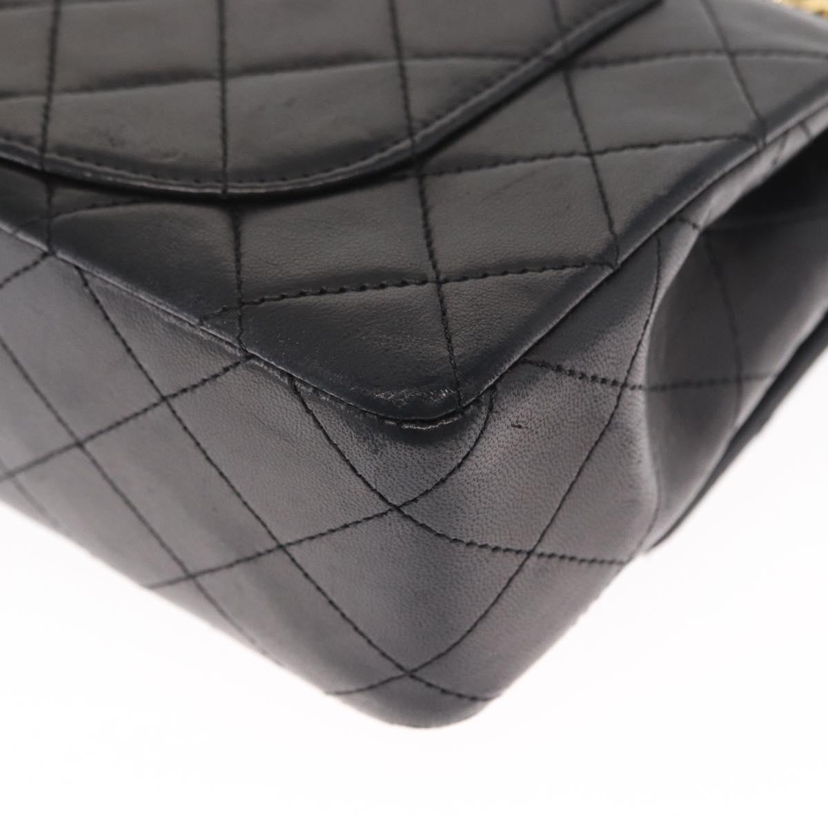 CHANEL Chain Double Flap Matelasse 23 Bag Lamb Skin Black Gold CC Auth 158862SM