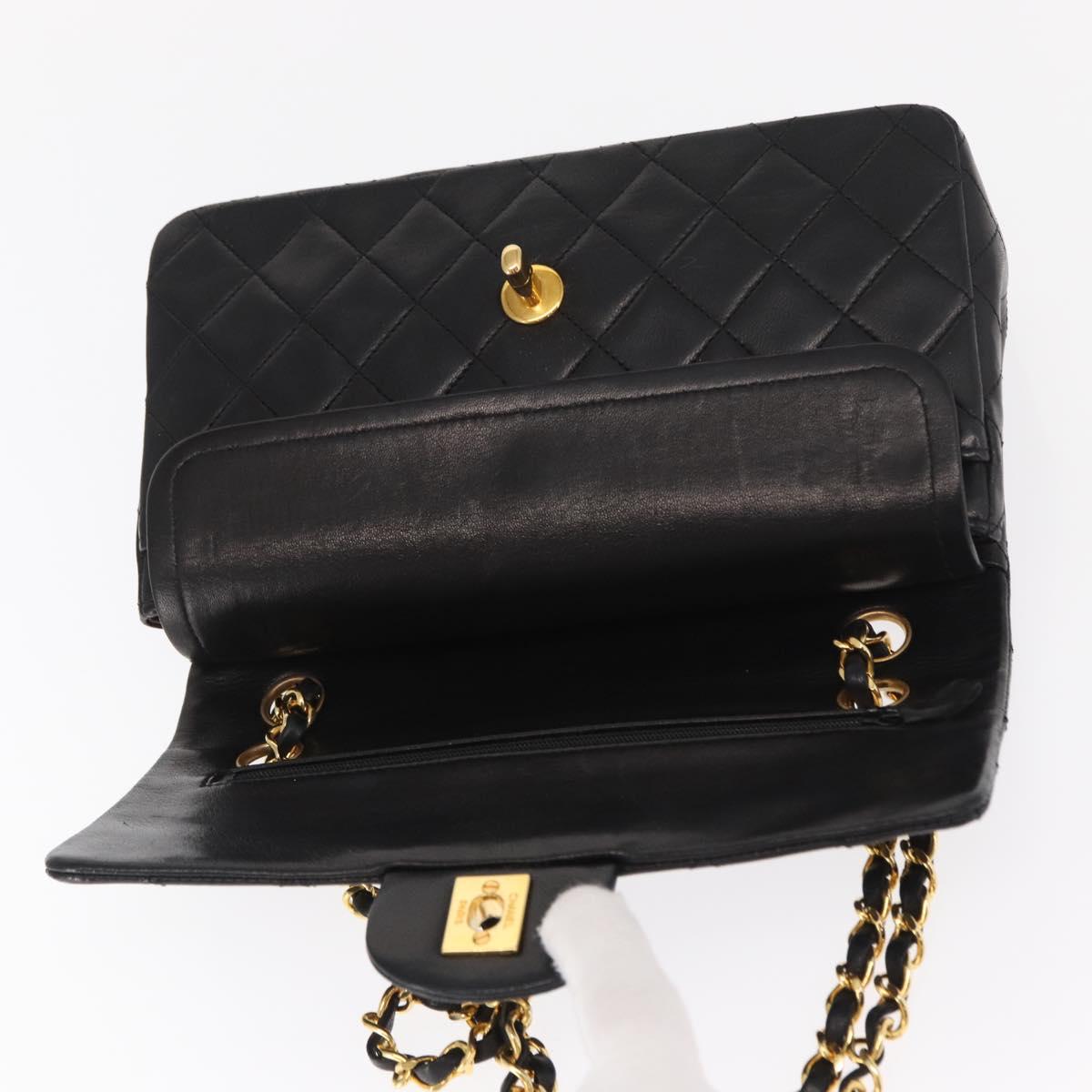 CHANEL Chain Double Flap Matelasse 23 Bag Lamb Skin Black Gold CC Auth 158862SM