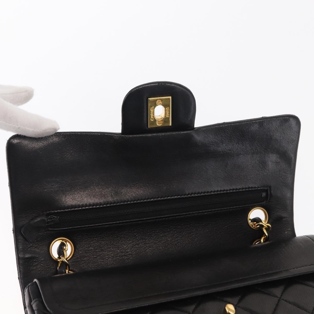 CHANEL Chain Double Flap Matelasse 23 Bag Lamb Skin Black Gold CC Auth 158862SM