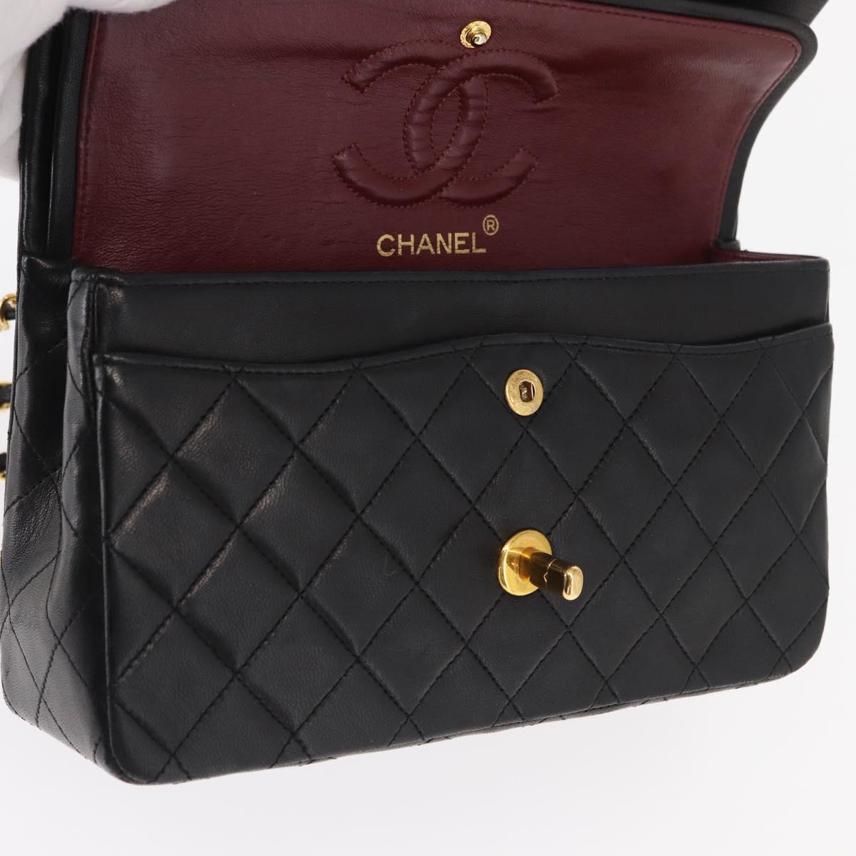 CHANEL Chain Double Flap Matelasse 23 Bag Lamb Skin Black Gold CC Auth 158862SM