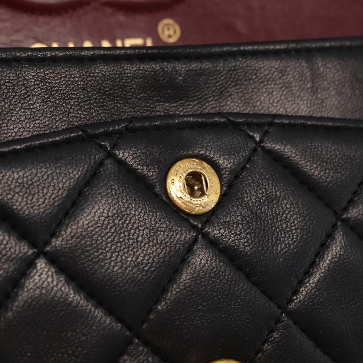 CHANEL Chain Double Flap Matelasse 23 Bag Lamb Skin Black Gold CC Auth 158862SM