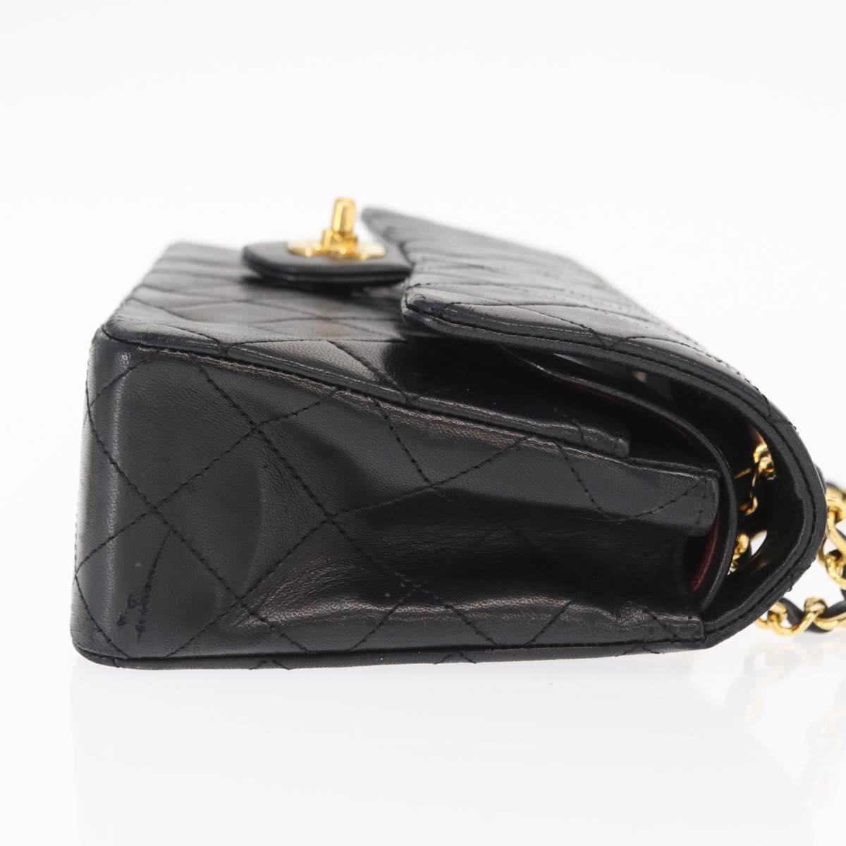 CHANEL Chain Double Flap Matelasse 23 Bag Lamb Skin Black Gold CC Auth 158862SM