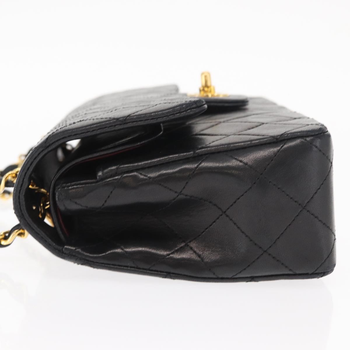 CHANEL Chain Double Flap Matelasse 23 Bag Lamb Skin Black Gold CC Auth 158862SM