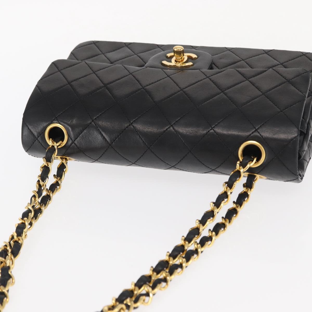 CHANEL Chain Double Flap Matelasse 23 Bag Lamb Skin Black Gold CC Auth 158862SM