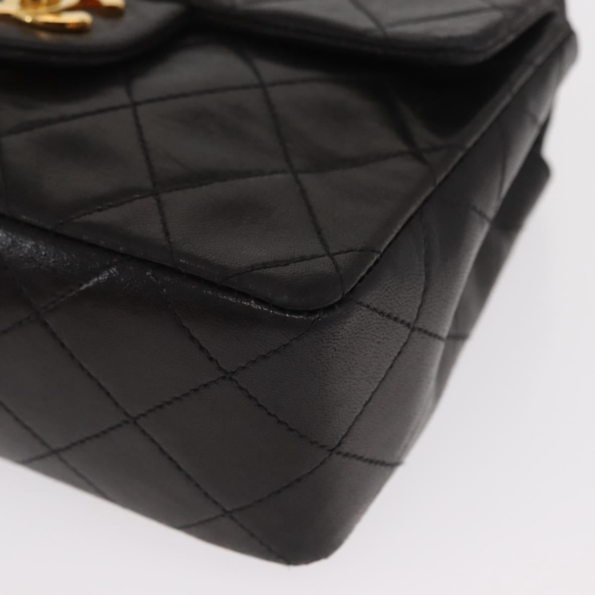 CHANEL Matelasse Chain Shoulder Bag Lamb Skin Gold Black CC Auth 158863SAV