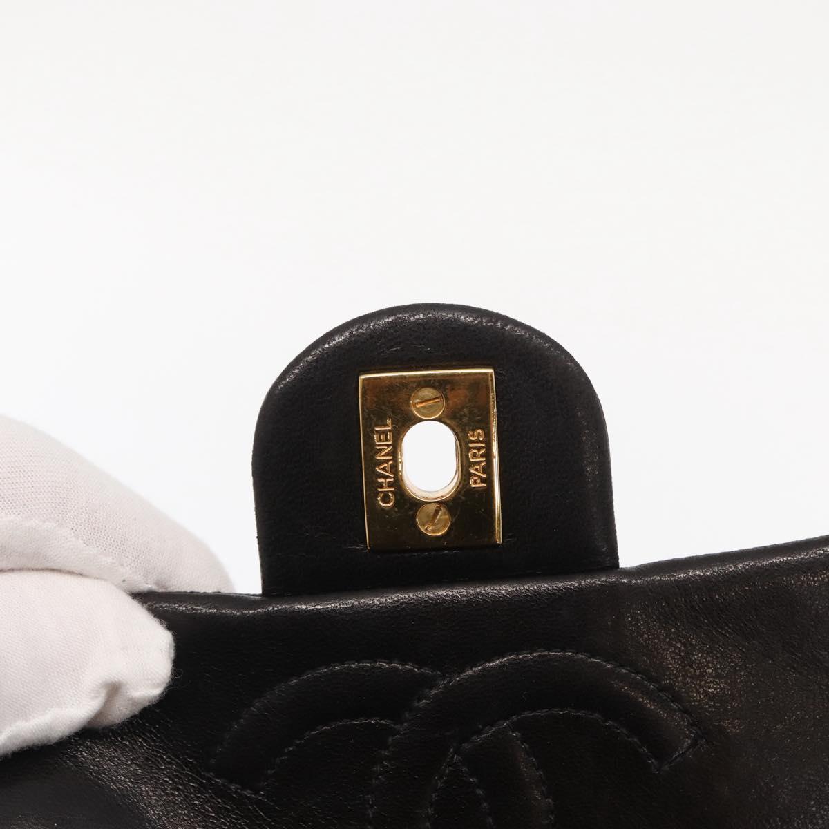 CHANEL Matelasse Chain Shoulder Bag Lamb Skin Gold Black CC Auth 158863SAV