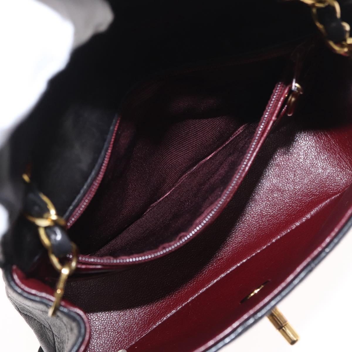 CHANEL Matelasse Chain Shoulder Bag Lamb Skin Gold Black CC Auth 158863SAV