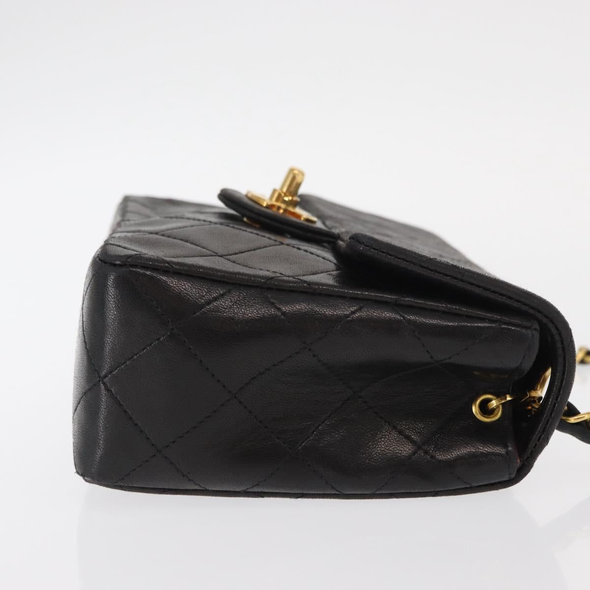 CHANEL Matelasse Chain Shoulder Bag Lamb Skin Gold Black CC Auth 158863SAV