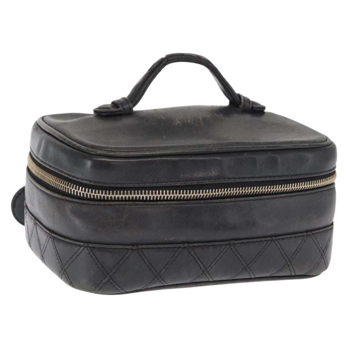 CHANEL Bicolore Vanity Hand Bag Lamb Skin Black Gold CC Auth 158864