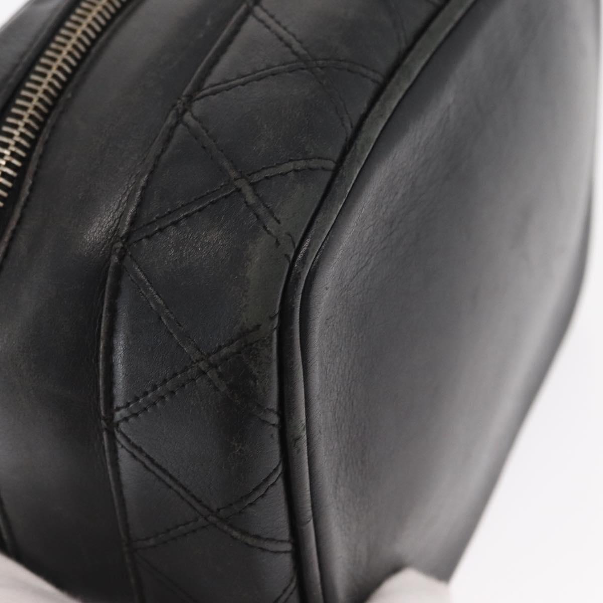 CHANEL Bicolore Vanity Hand Bag Lamb Skin Black Gold CC Auth 158864
