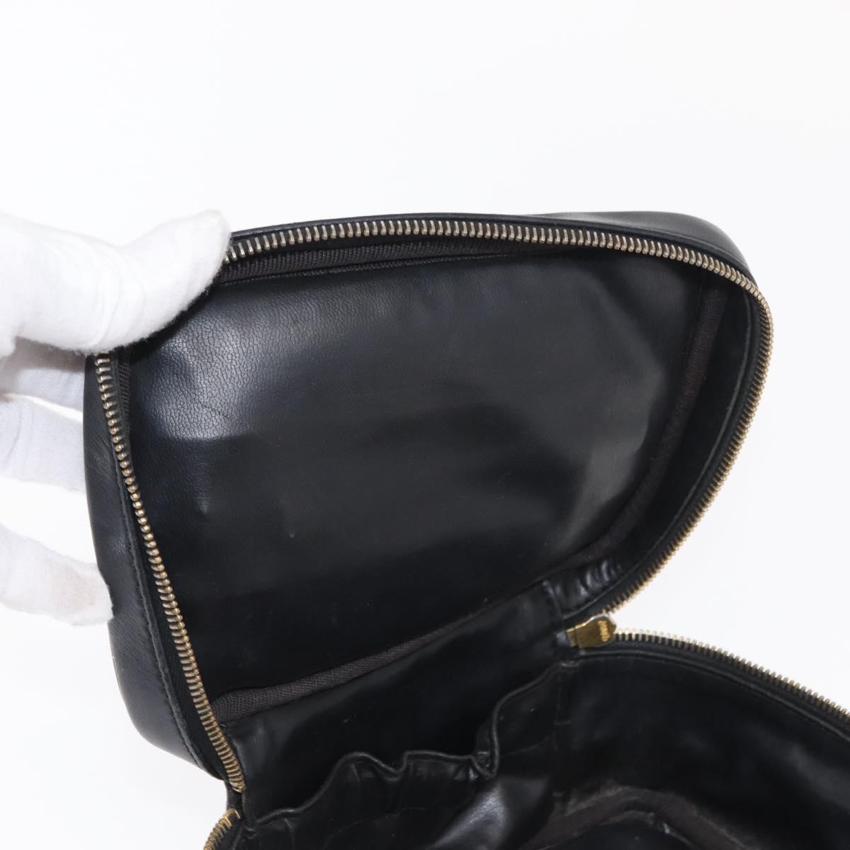 CHANEL Bicolore Vanity Hand Bag Lamb Skin Black Gold CC Auth 158864