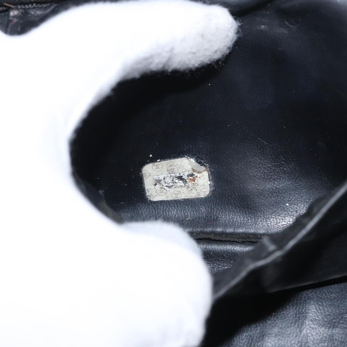 CHANEL Bicolore Vanity Hand Bag Lamb Skin Black Gold CC Auth 158864