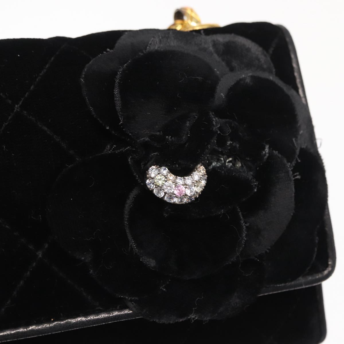 CHANEL Matelasse Chain Camelia Shoulder Bag Velor Black Gold CC Auth 158865V