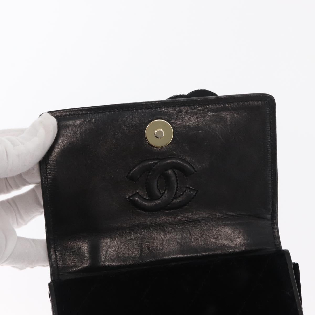 CHANEL Matelasse Chain Camelia Shoulder Bag Velor Black Gold CC Auth 158865V
