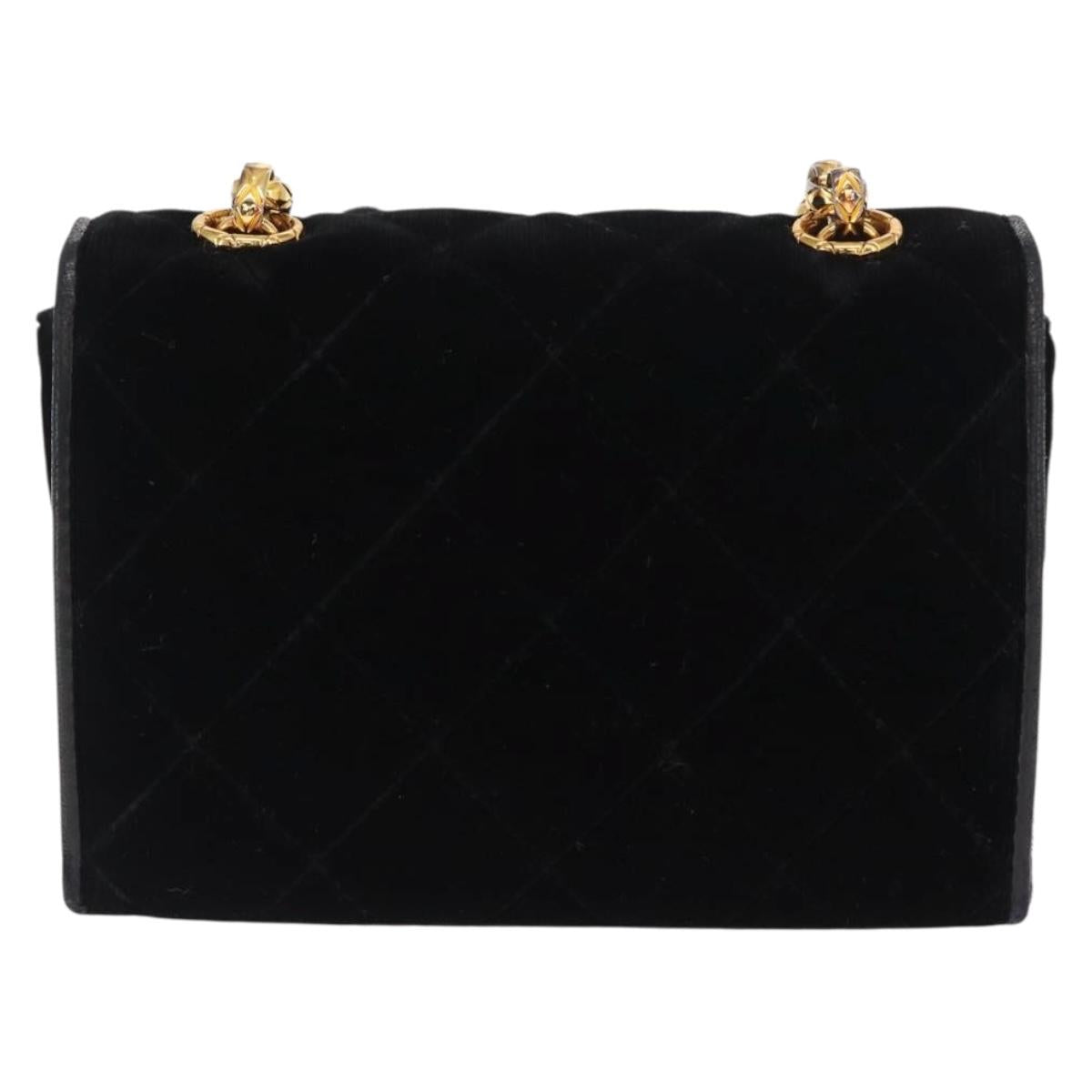 CHANEL Matelasse Chain Camelia Shoulder Bag Velor Black Gold CC Auth 158865V