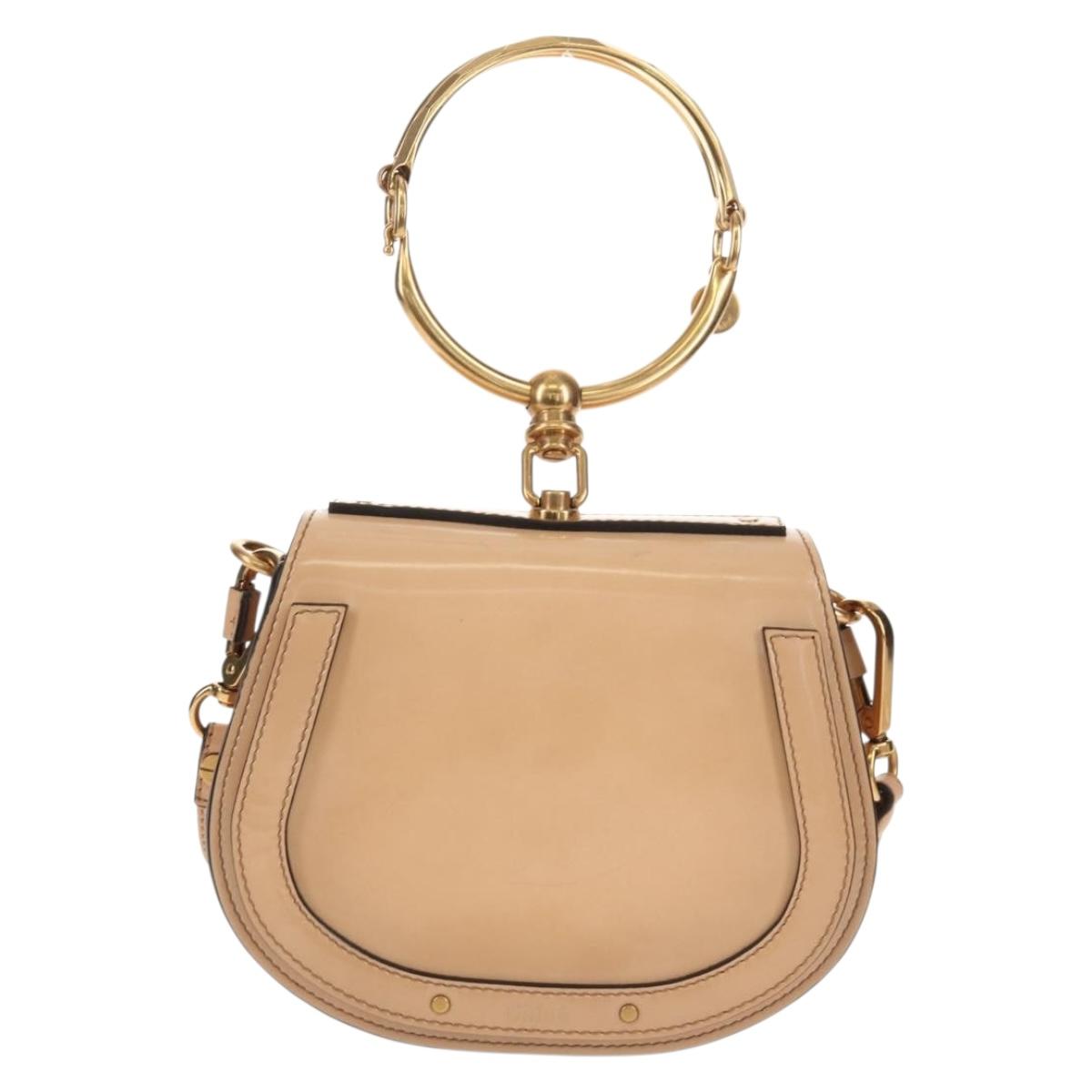 Chloe Nile Hand Bag Enamel 2way Beige Gold Auth 158874V