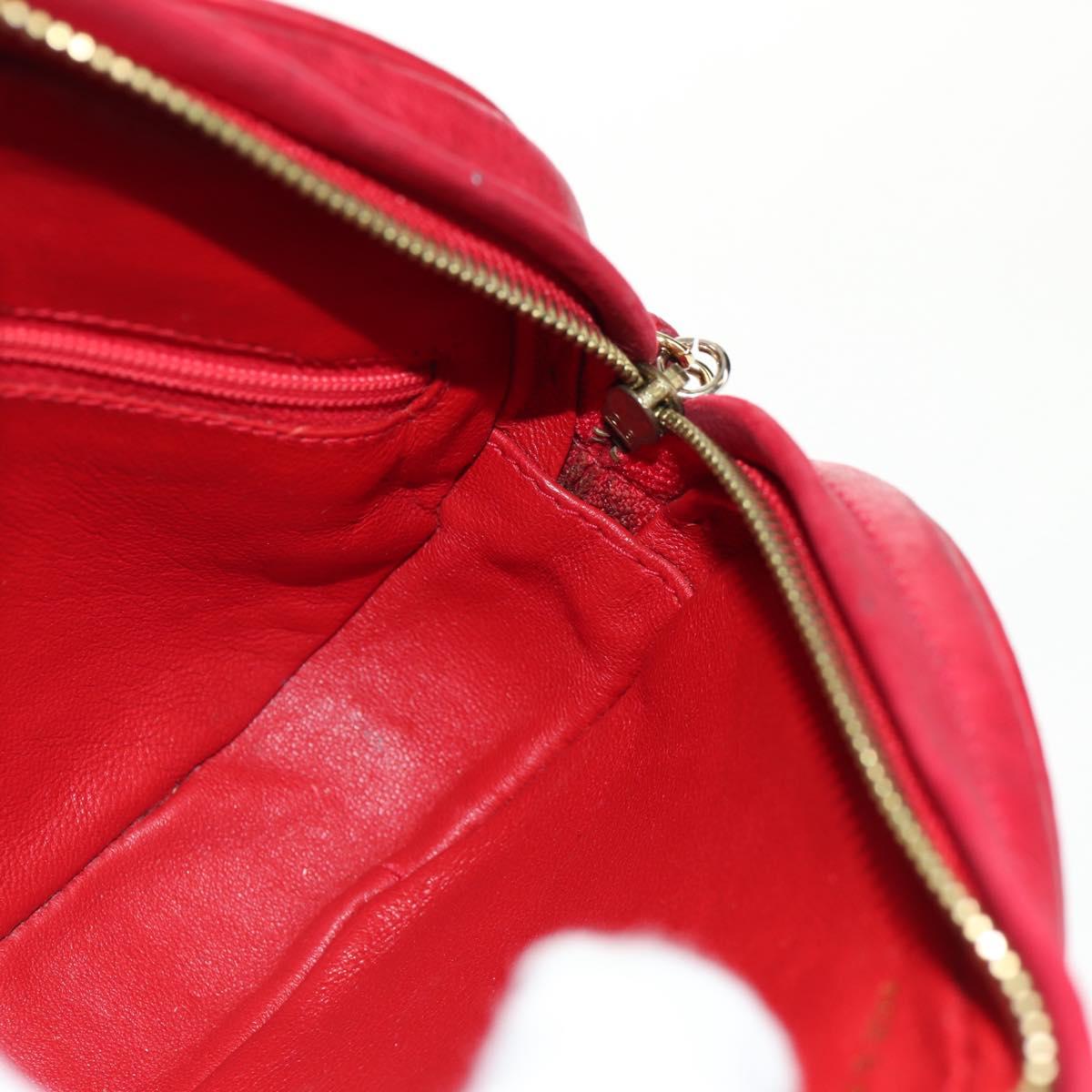 CHANEL Chain Shoulder Bag Lamb Skin Red Gold CC Auth 158878V