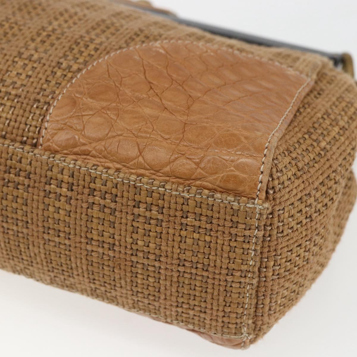 PRADA Chain Shoulder Bag Raffia Beige Gold Auth 158888SAV