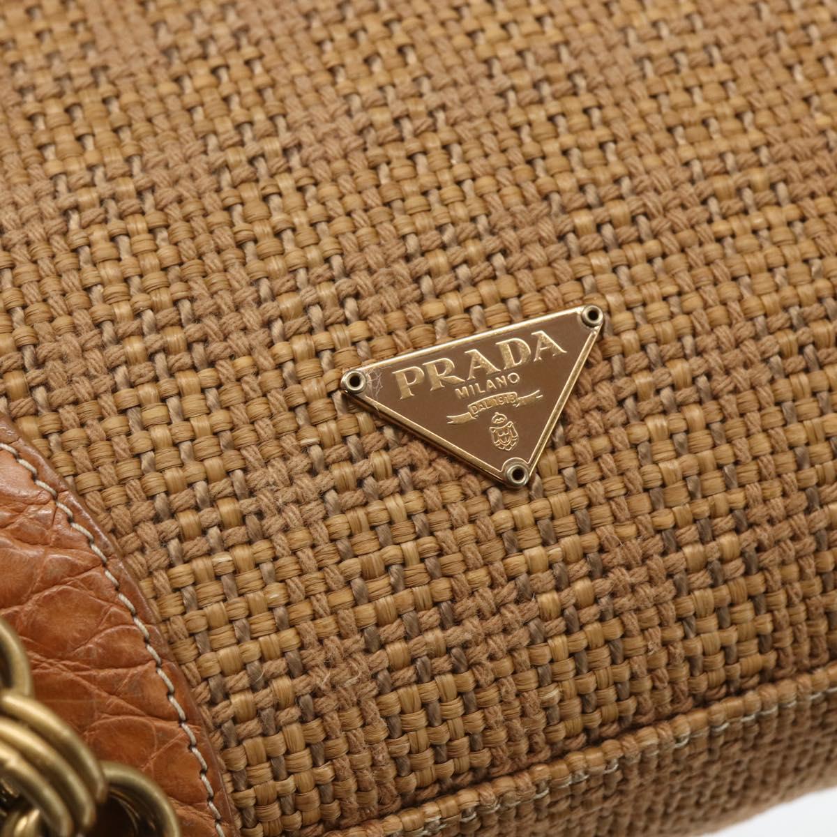 PRADA Chain Shoulder Bag Raffia Beige Gold Auth 158888SAV