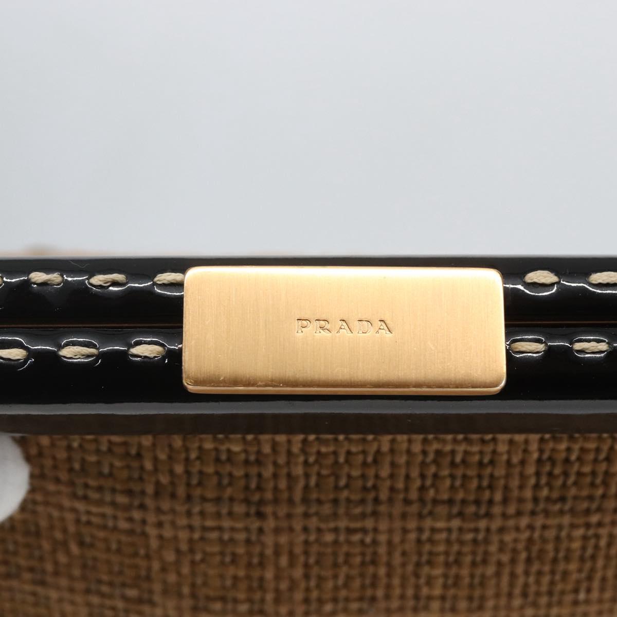 PRADA Chain Shoulder Bag Raffia Beige Gold Auth 158888SAV