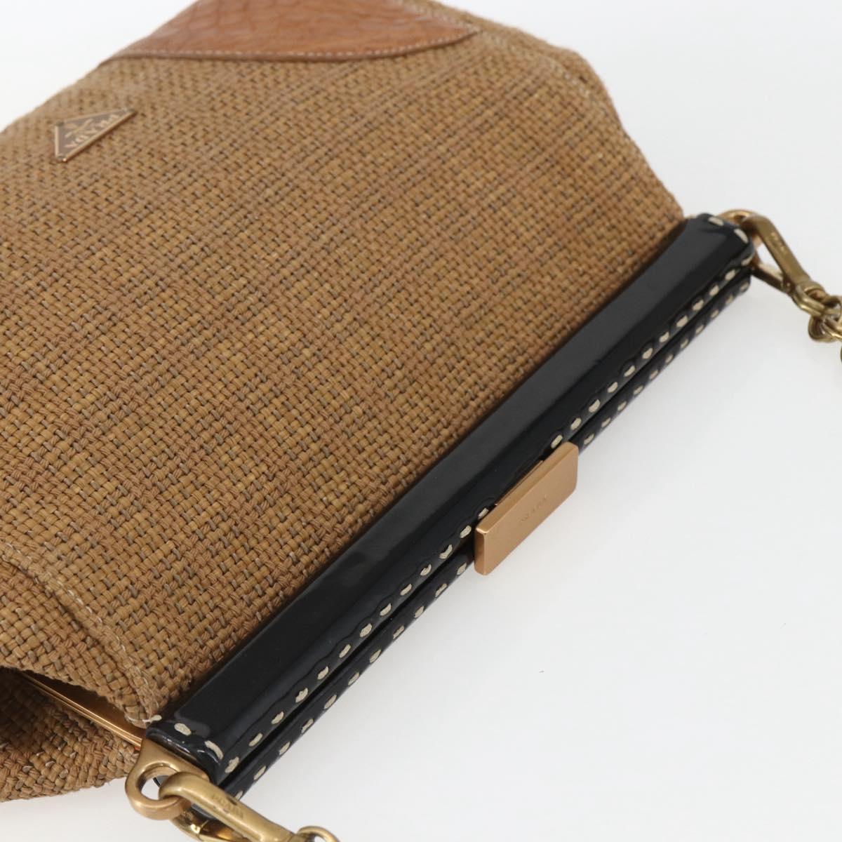 PRADA Chain Shoulder Bag Raffia Beige Gold Auth 158888SAV