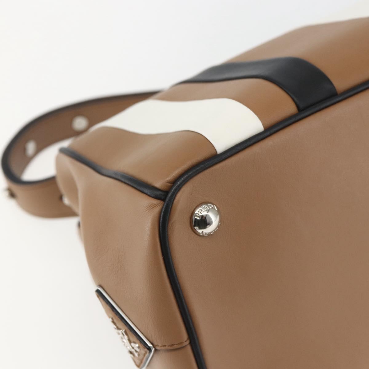 PRADA Baiadera Shoulder Bag Leather Brown Silver Auth 158889SAV